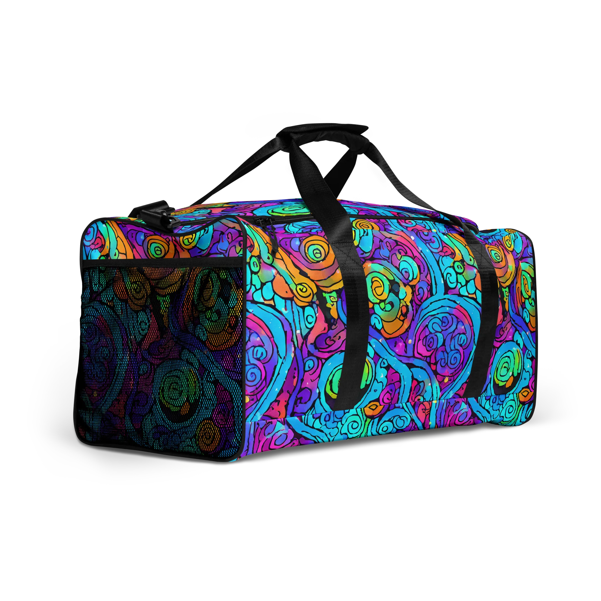 Colorstorm Spirals on Duffle Bag — Right Front
