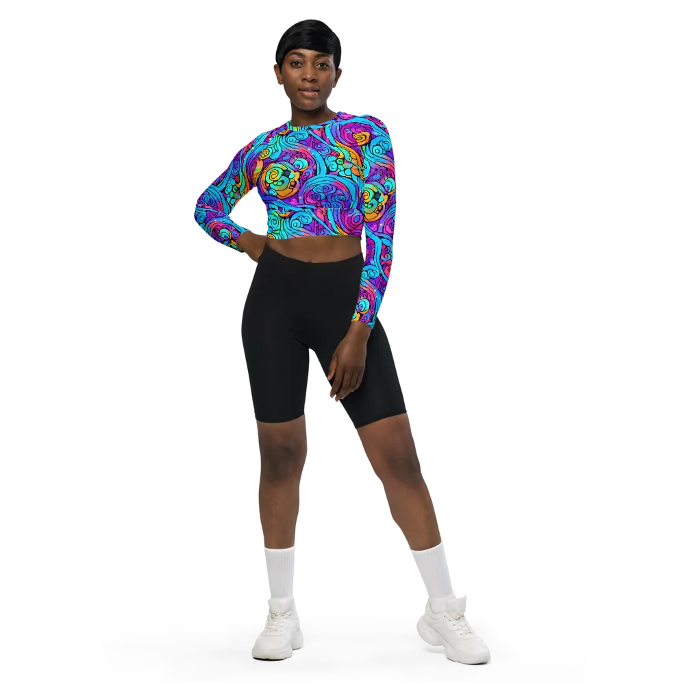 Colorstorm Spirals on Long Sleeve Crop Top — Front