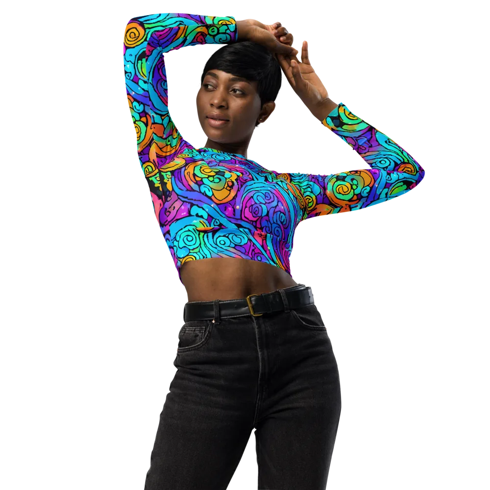 Colorstorm Spirals on Long Sleeve Crop Top — Front