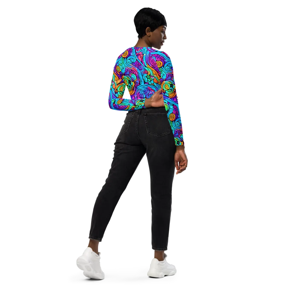 Colorstorm Spirals on Long Sleeve Crop Top — Right Back