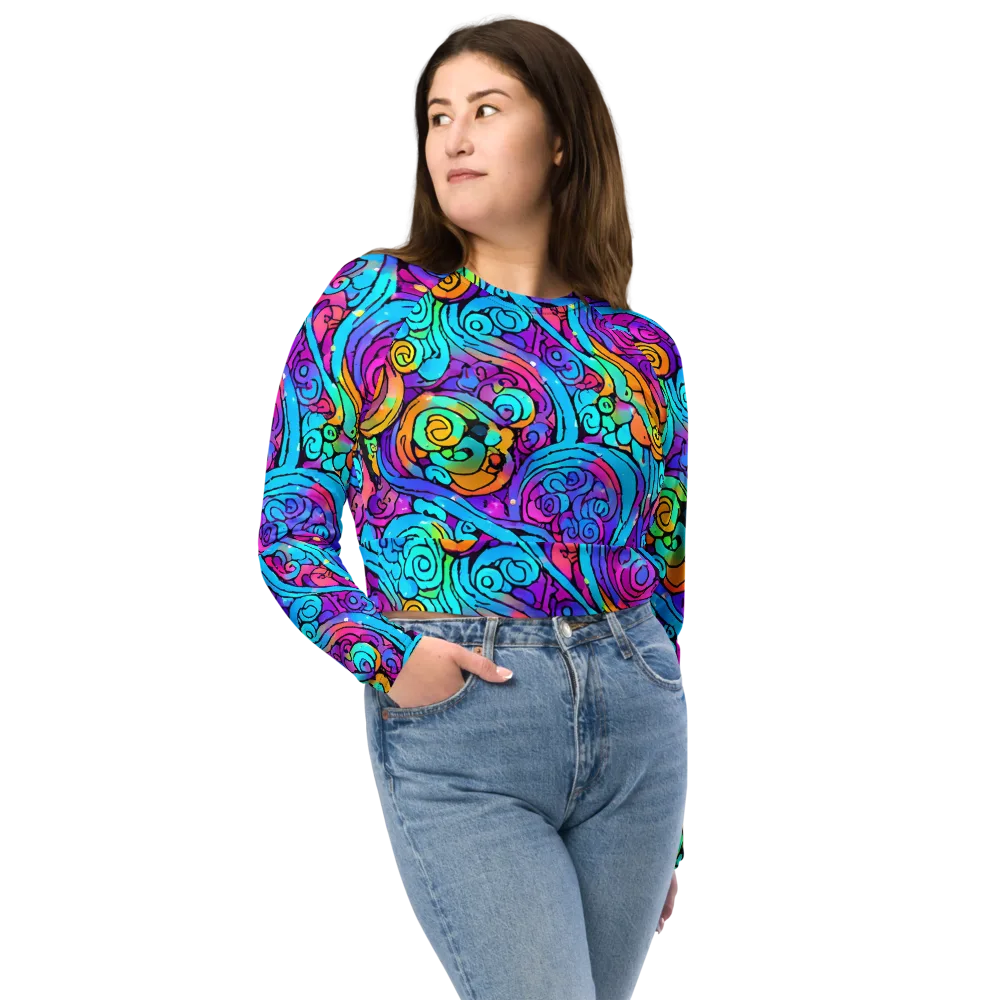 Colorstorm Spirals on Long Sleeve Crop Top — Front