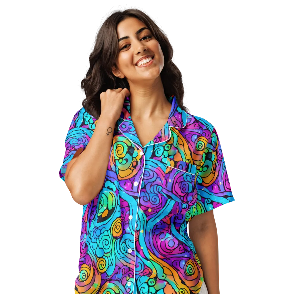 Colorstorm Spirals on Women's Short Sleeve Pajama Top — Front