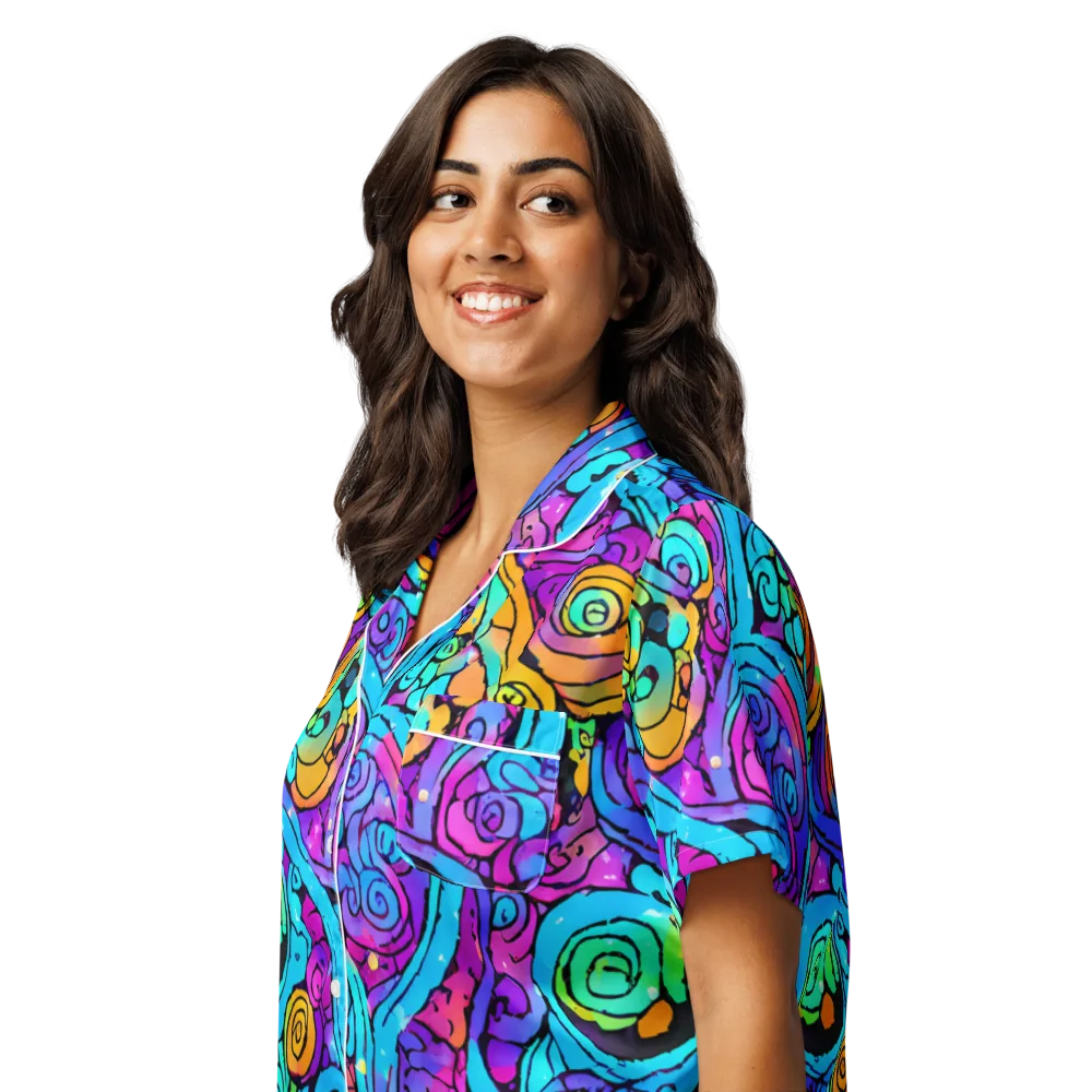Colorstorm Spirals on Women's Short Sleeve Pajama Top — Left Front