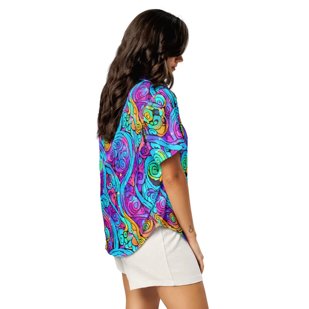 Colorstorm Spirals on Women's Short Sleeve Pajama Top — Right Back