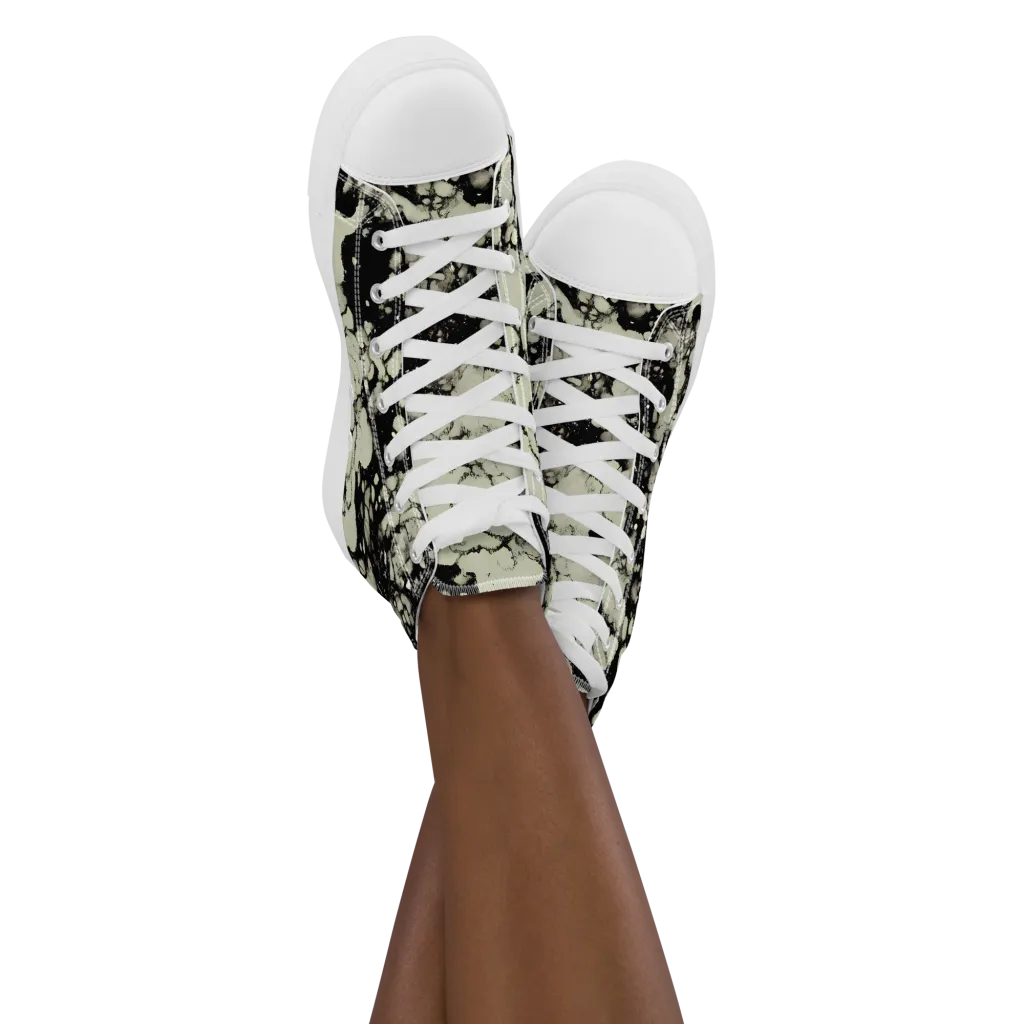 Inkstone Bloom on Women's High Top Canvas Shoes — Front