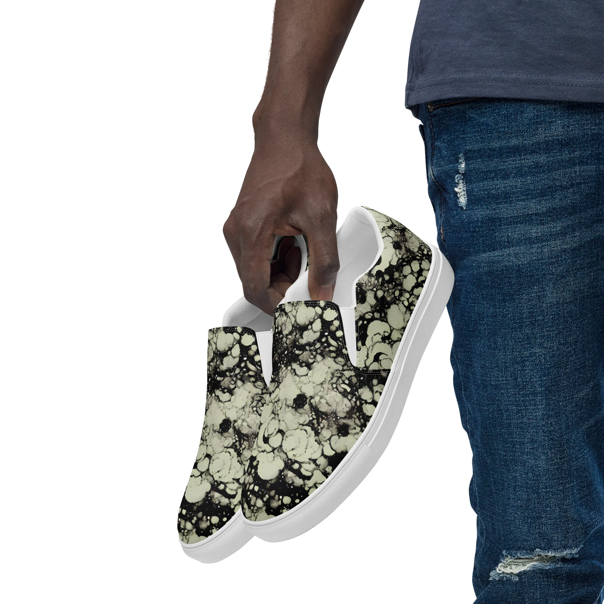 Inkstone Bloom on Men's Slip-On Canvas Shoes — Left Front