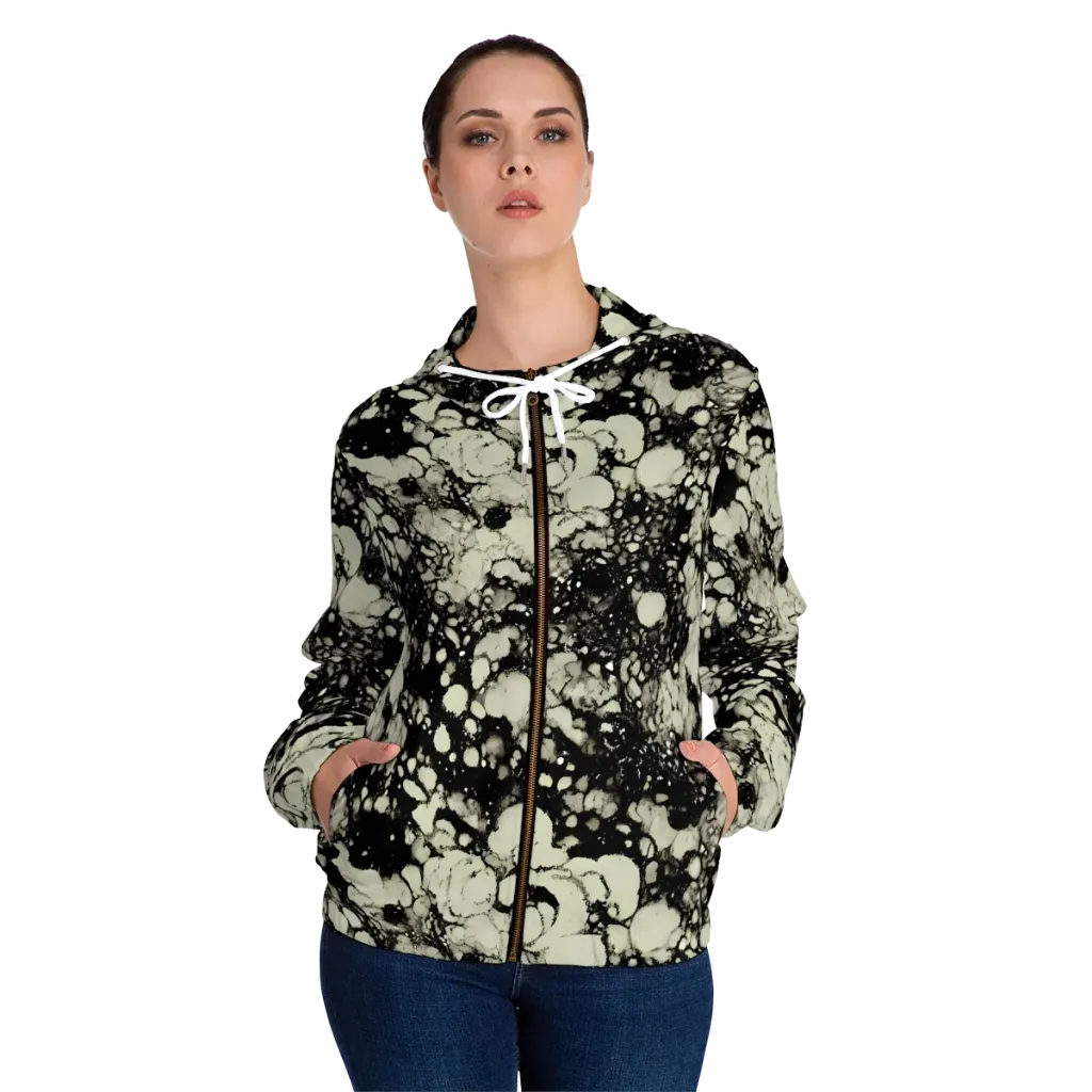 Inkstone Bloom on Women's Full-Zip Hoodie — Front On Person