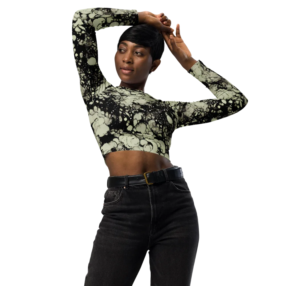 Inkstone Bloom on Long Sleeve Crop Top — Front