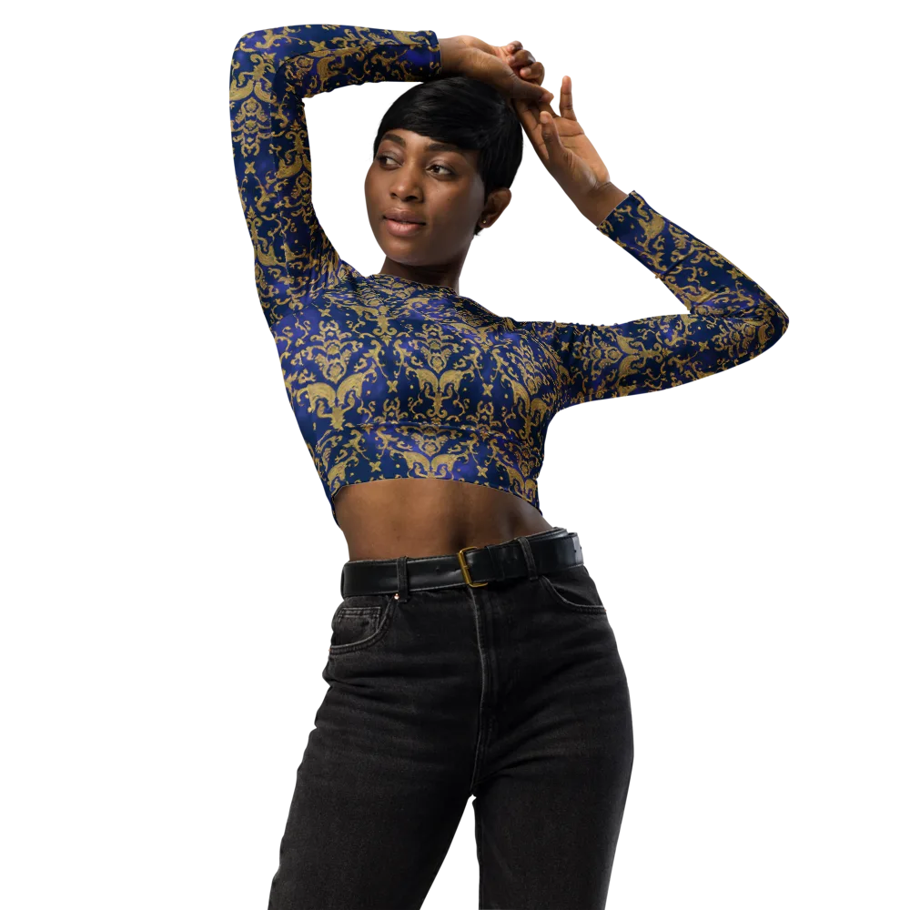 Royal Filigree on Long Sleeve Crop Top — Front