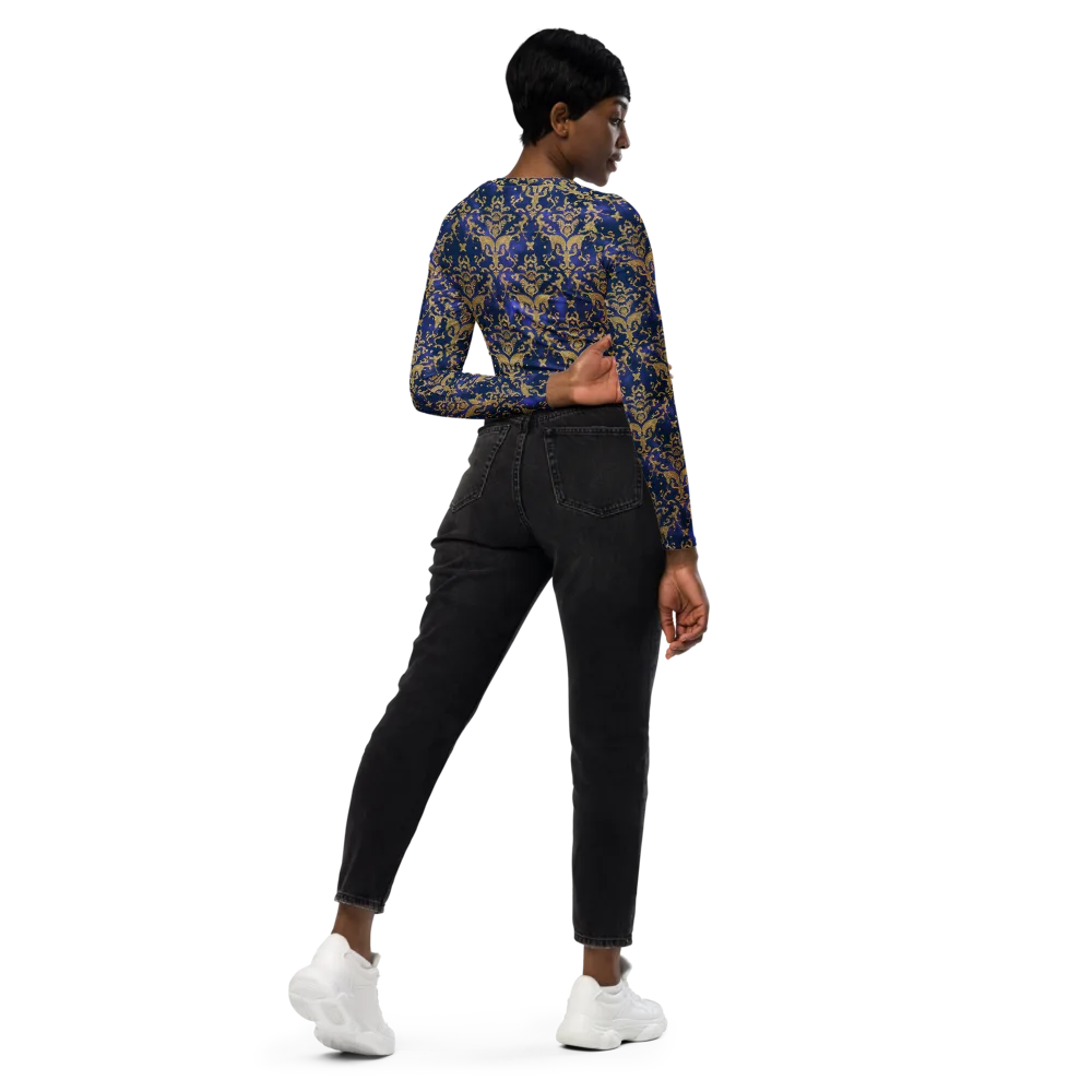 Royal Filigree on Long Sleeve Crop Top — Right Back