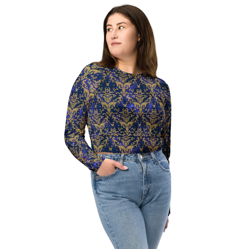 Royal Filigree on Long Sleeve Crop Top — Front