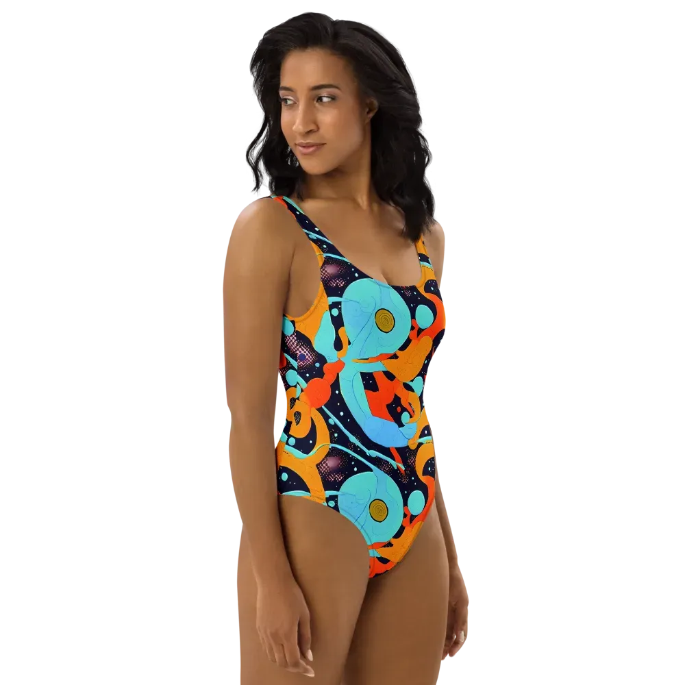 Deep Space Drip on One-Piece Swimsuit — Right