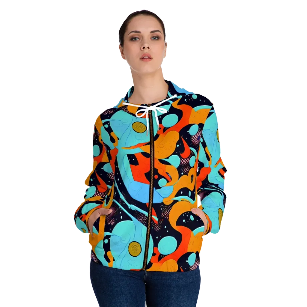 Deep Space Drip on Women's Full-Zip Hoodie — Front On Person