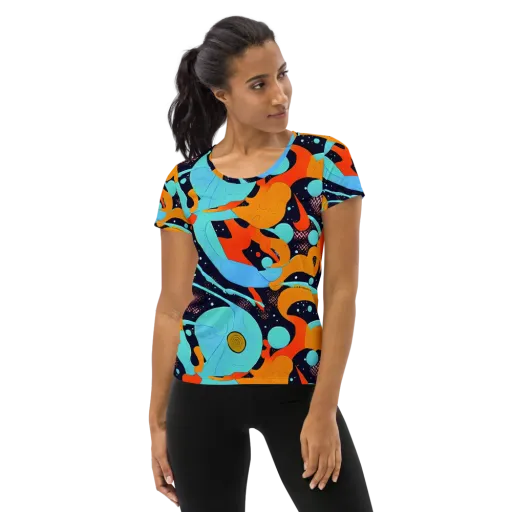 Deep Space Drip on a Women's Athletic T-Shirt