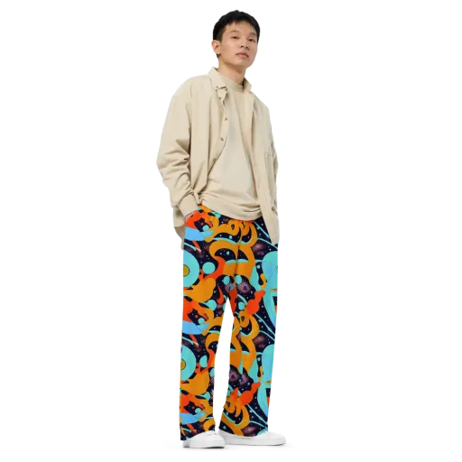 Deep Space Drip on a Wide-Leg Pants