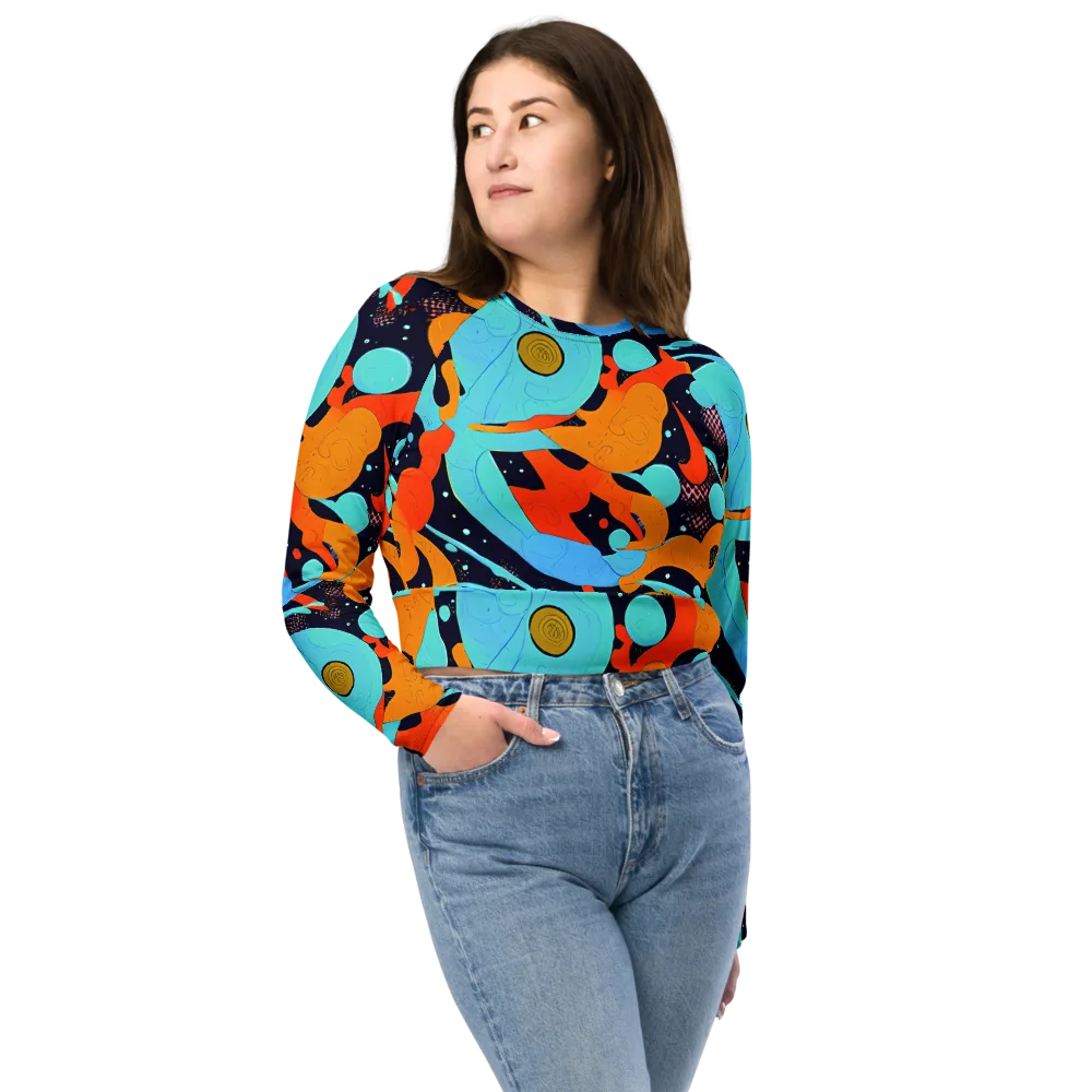 Deep Space Drip on Long Sleeve Crop Top — Front
