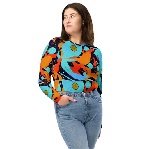 Deep Space Drip on a Long Sleeve Crop Top