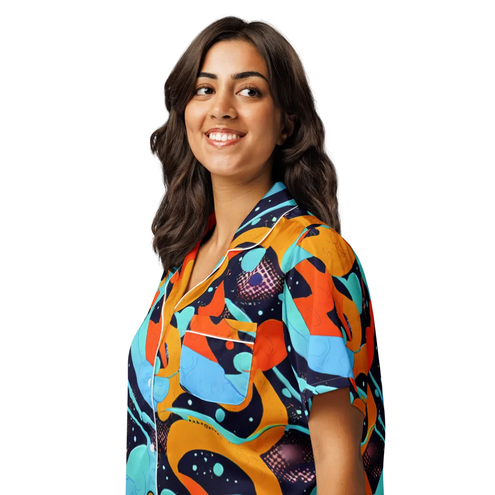Deep Space Drip on Women's Short Sleeve Pajama Top — Left Front