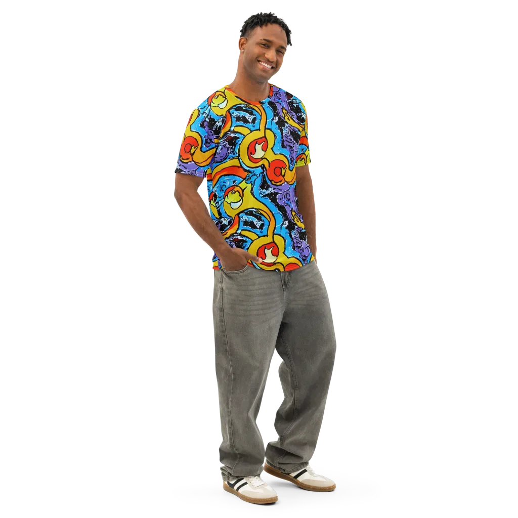Electric Riddle on Men's Cotton Crew Neck T-Shirt — Right Front