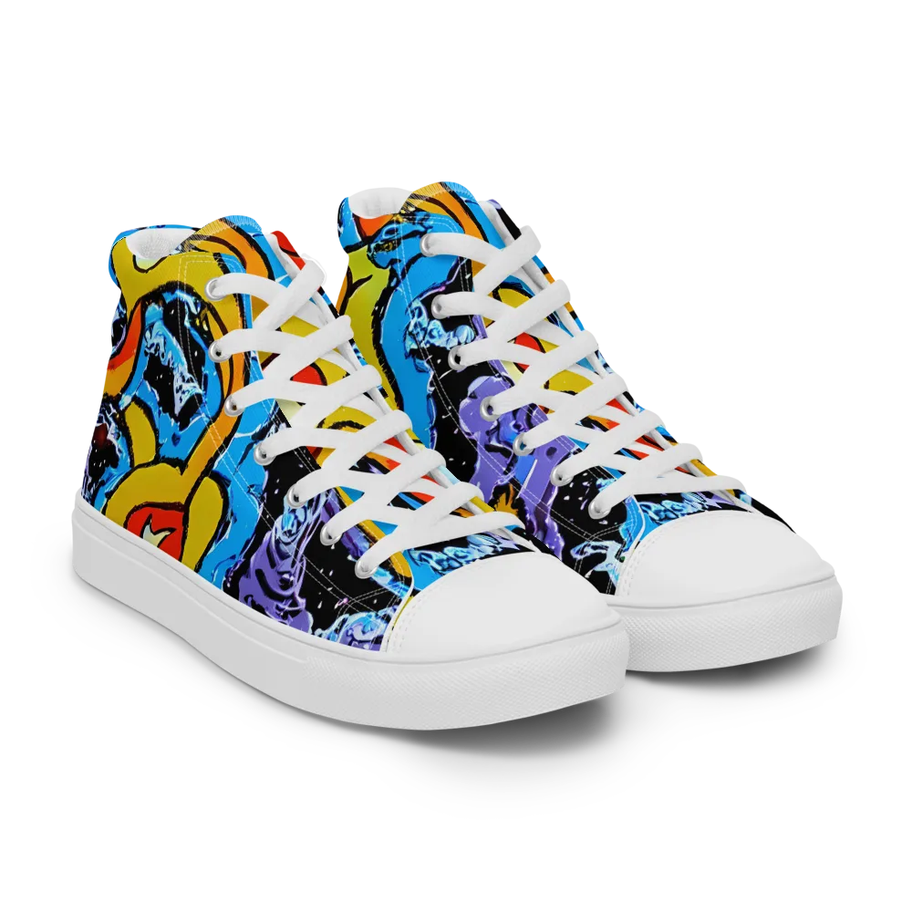 Electric Riddle on Men's High Top Canvas Shoes — Right Front
