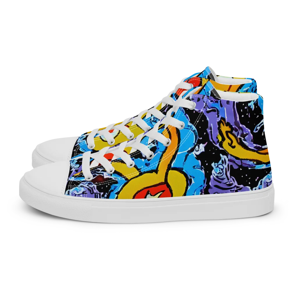 Electric Riddle on Men's High Top Canvas Shoes — Left
