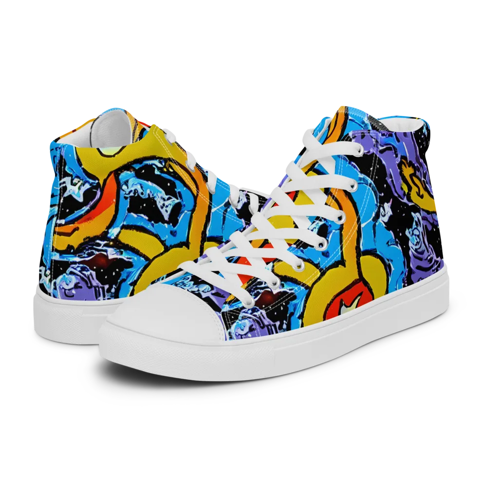 Electric Riddle on Men's High Top Canvas Shoes — Left