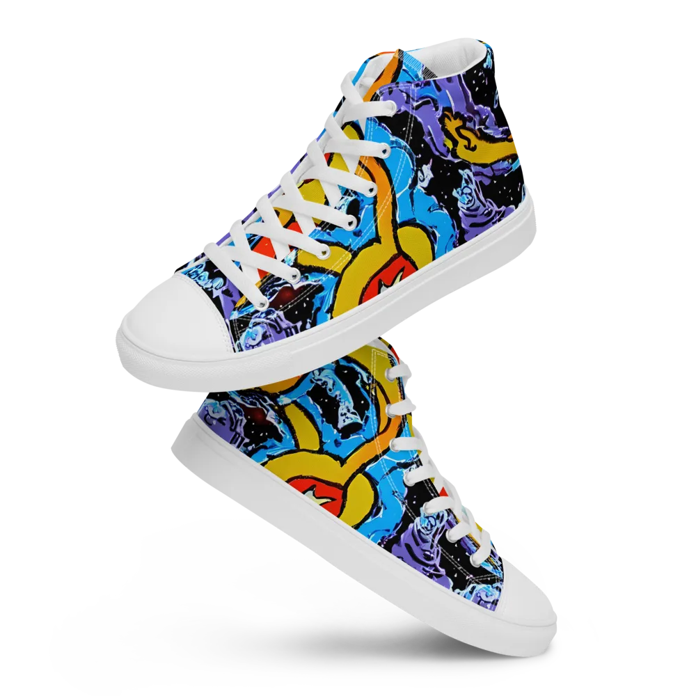 Electric Riddle on Men's High Top Canvas Shoes — Front