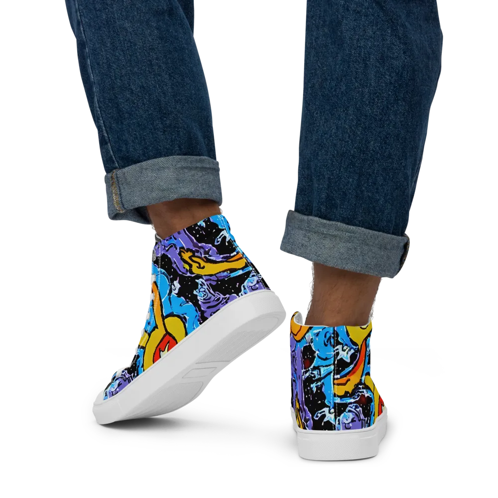 Electric Riddle on Men's High Top Canvas Shoes — Back