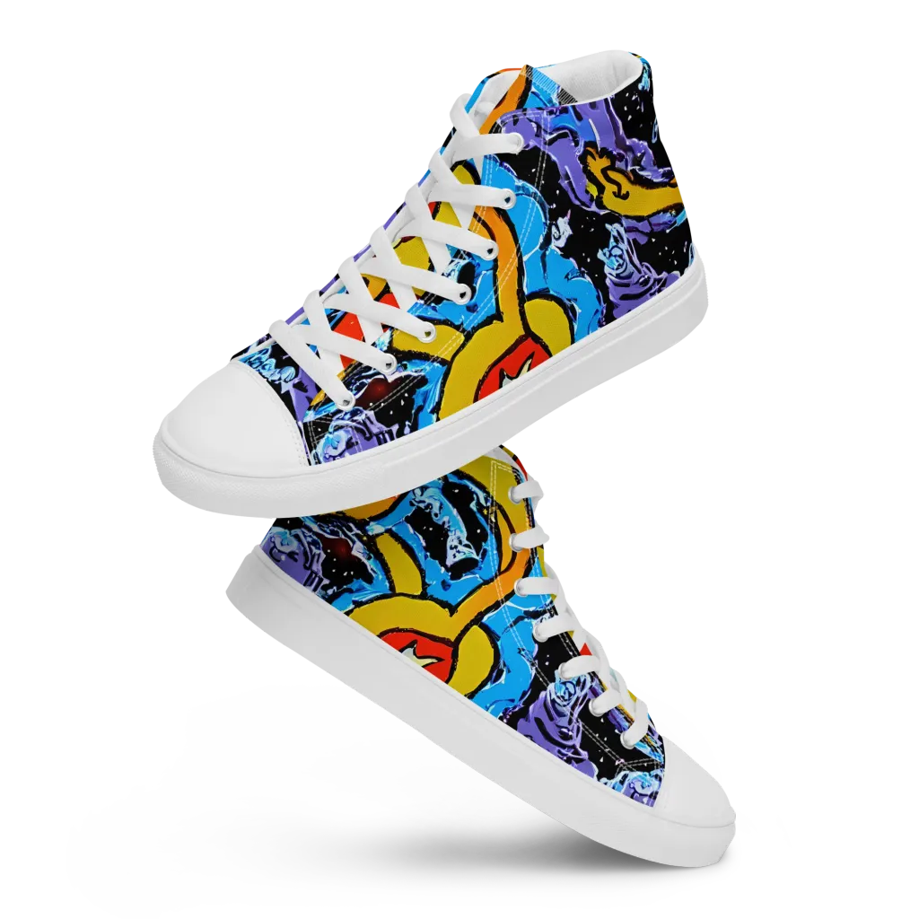 Electric Riddle on Women's High Top Canvas Shoes — Front