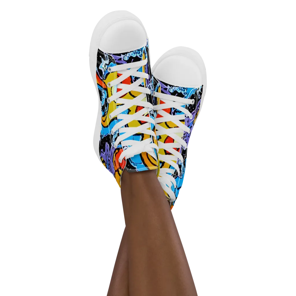 Electric Riddle on Women's High Top Canvas Shoes — Front