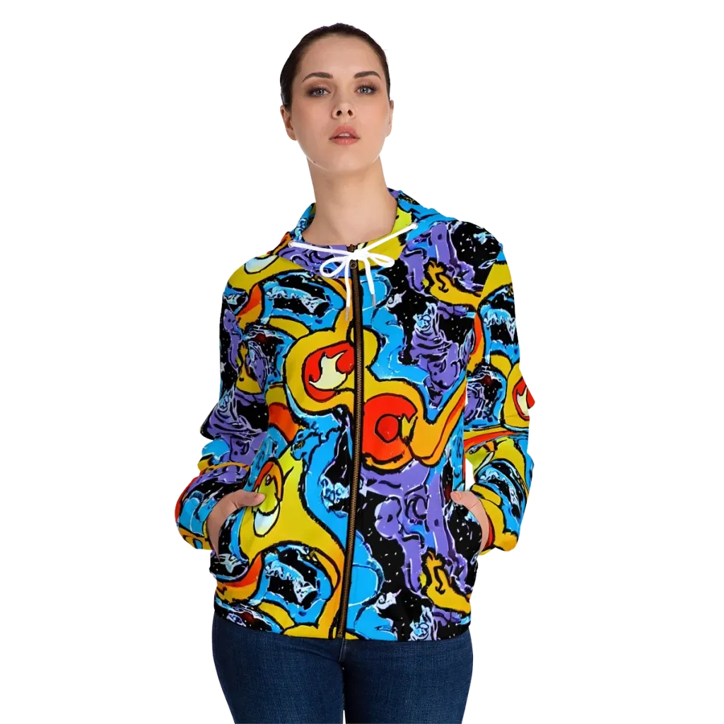 Electric Riddle on Women's Full-Zip Hoodie — Front On Person