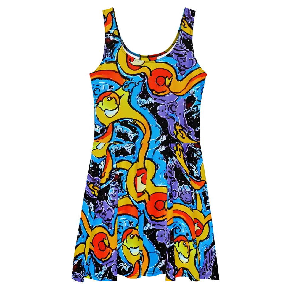 Electric Riddle on Skater Dress — Front