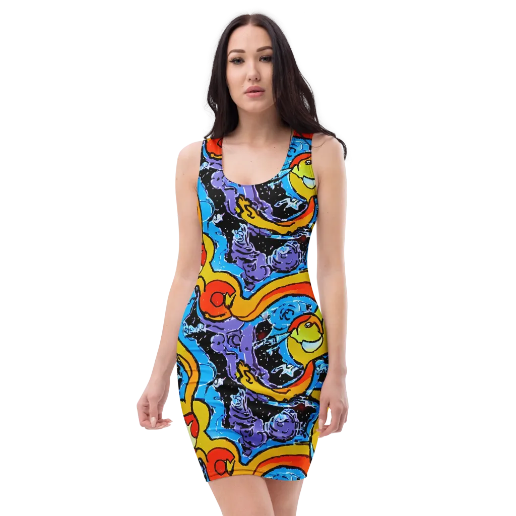 Electric Riddle on Bodycon Dress — Front