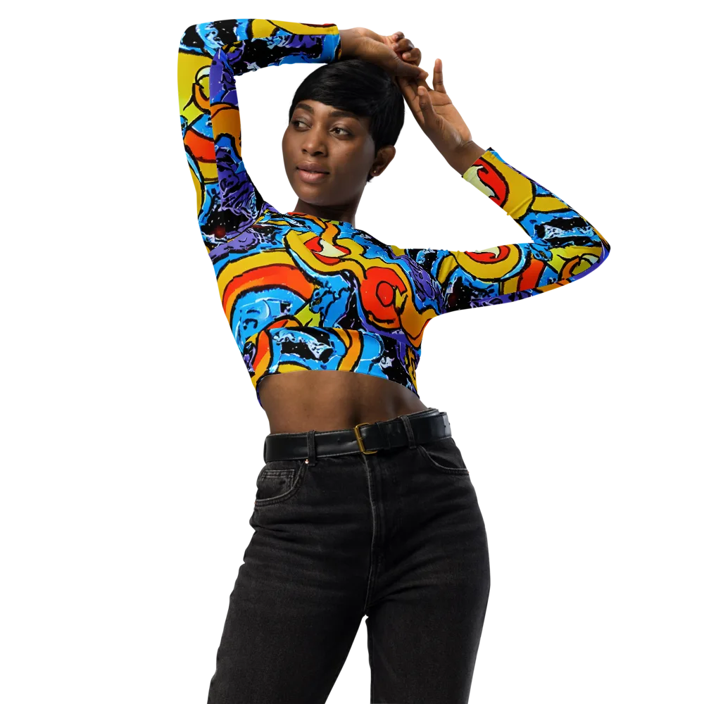 Electric Riddle on Long Sleeve Crop Top — Front