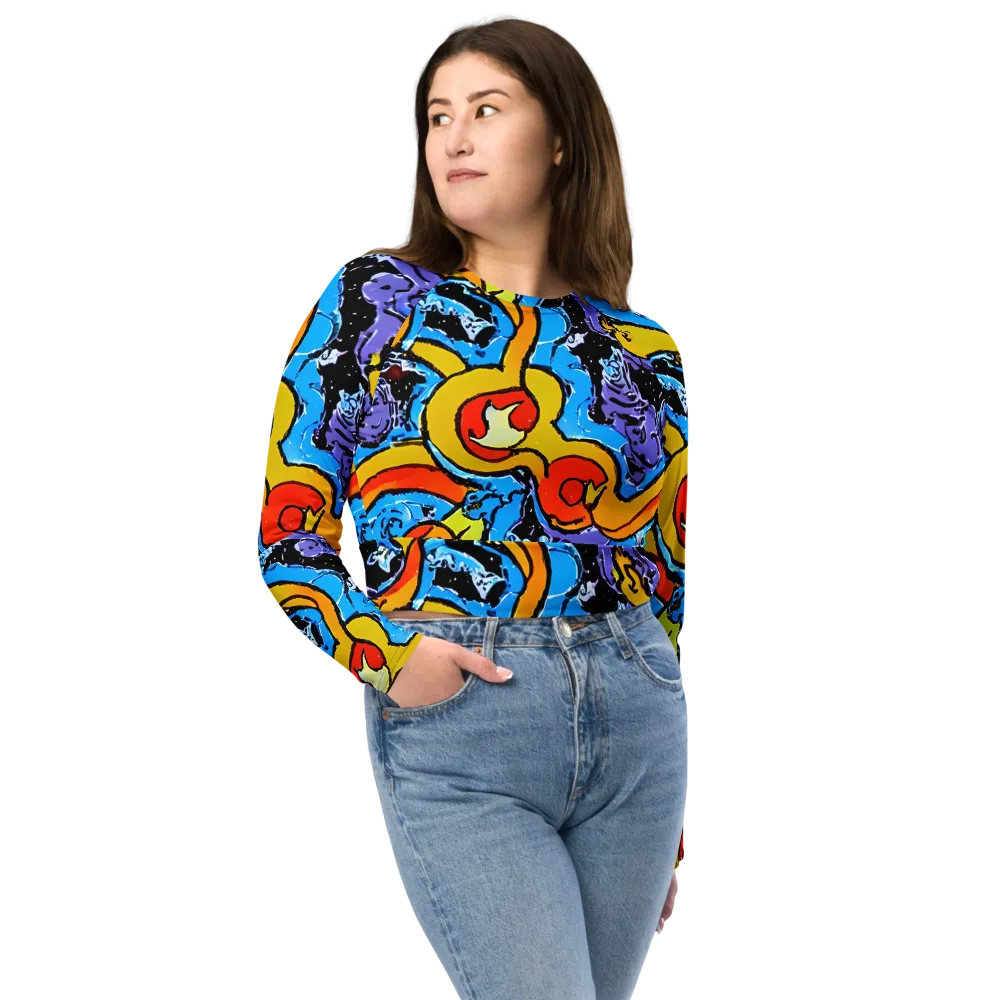 Electric Riddle on Long Sleeve Crop Top — Front