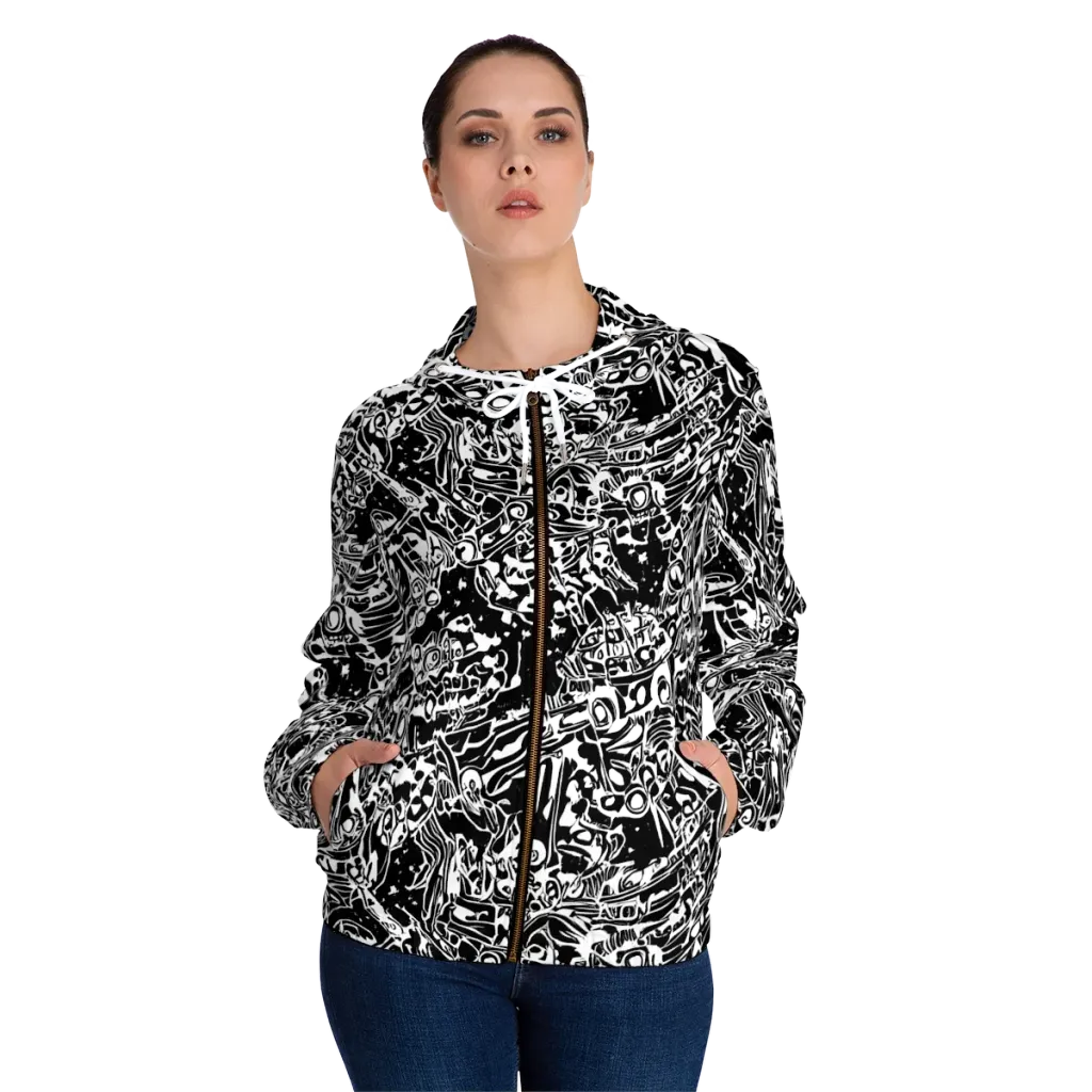 Ink Uprising on Women's Full-Zip Hoodie — Front On Person