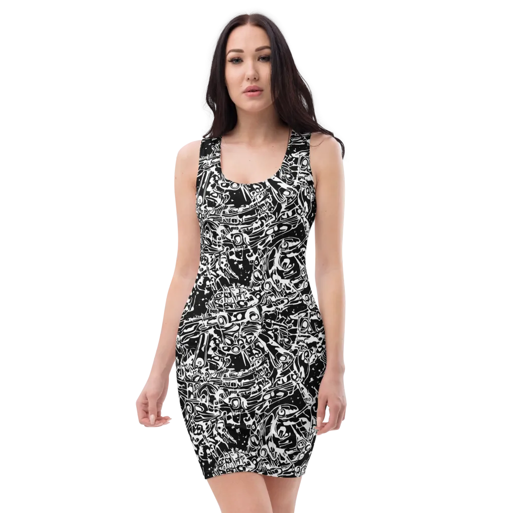 Ink Uprising on Bodycon Dress — Front