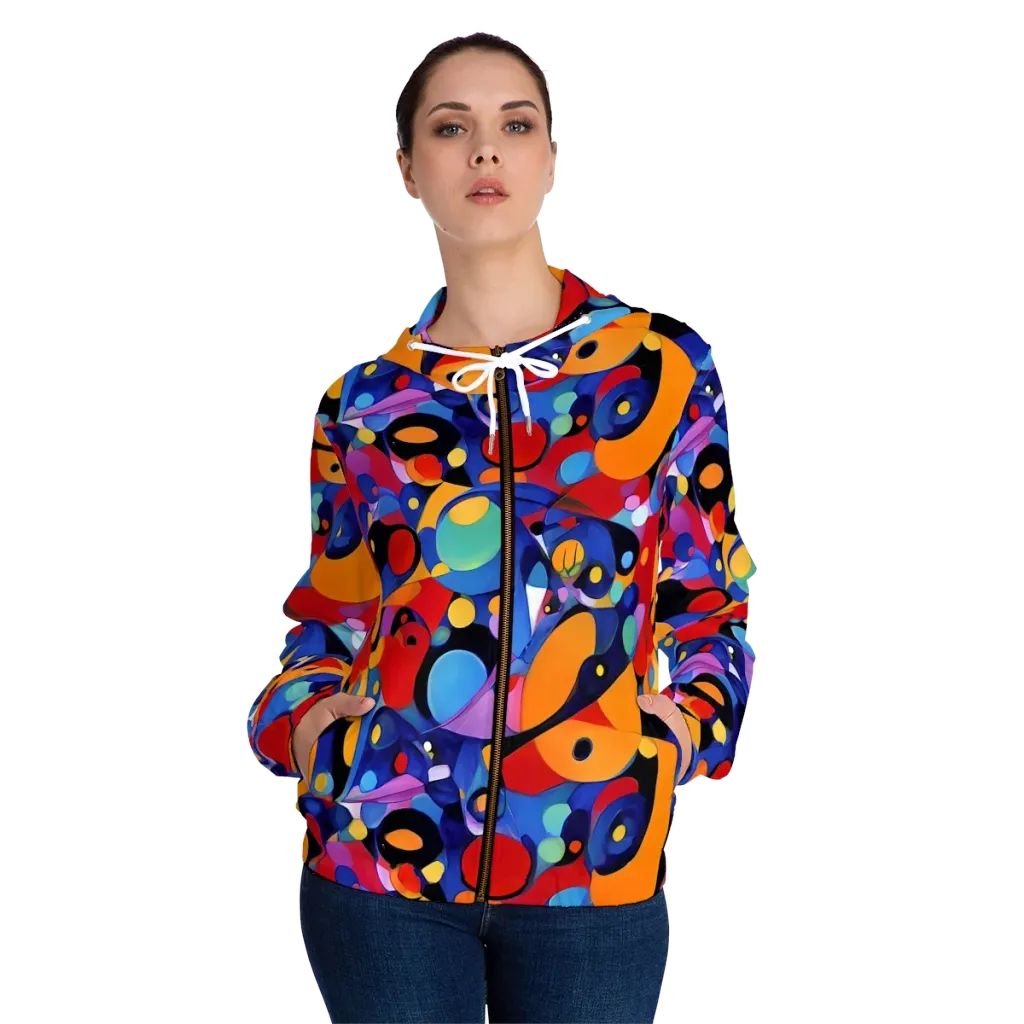 Prismatic Playground on Women's Full-Zip Hoodie — Front On Person