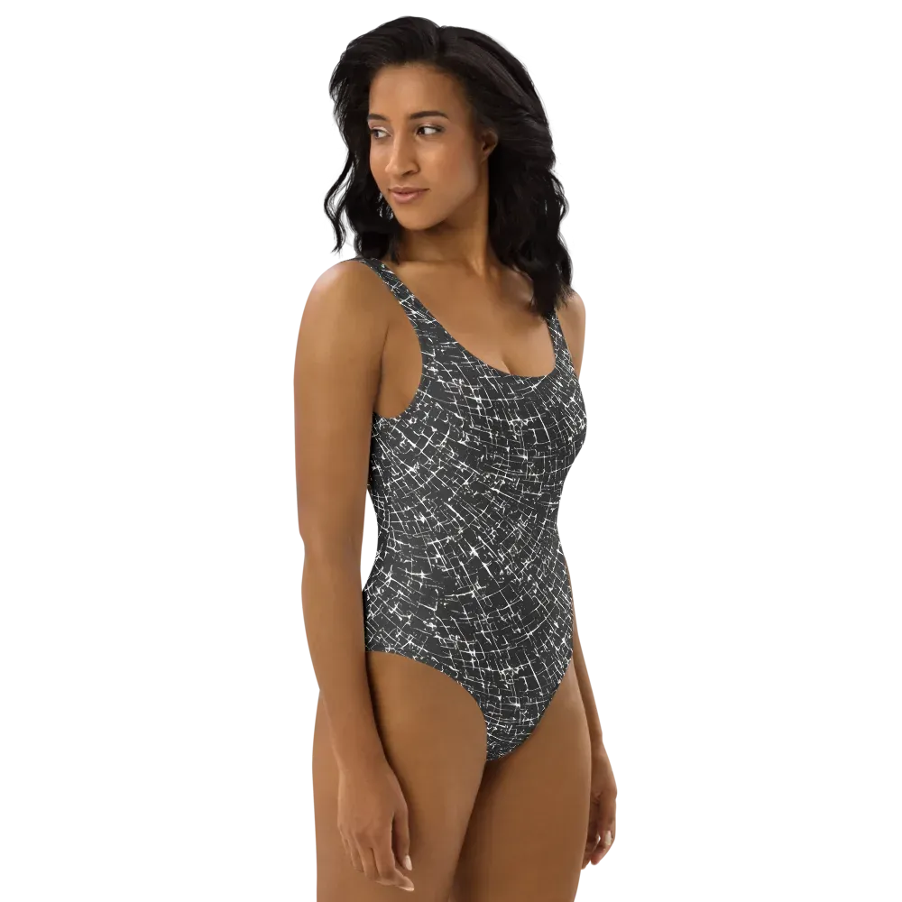 Obsidian Crackle on One-Piece Swimsuit — Right