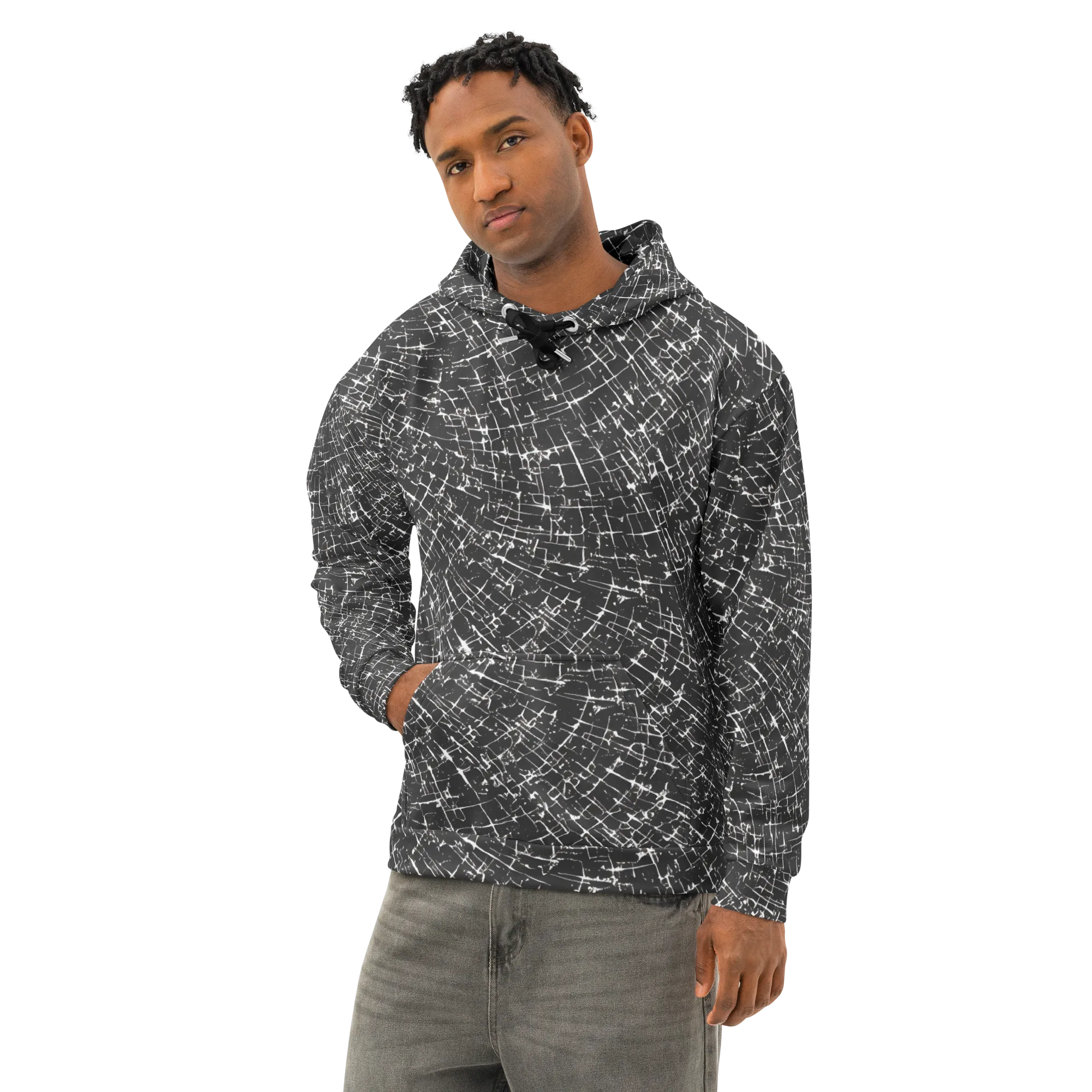 Obsidian Crackle on Cotton Hoodie — Left Front