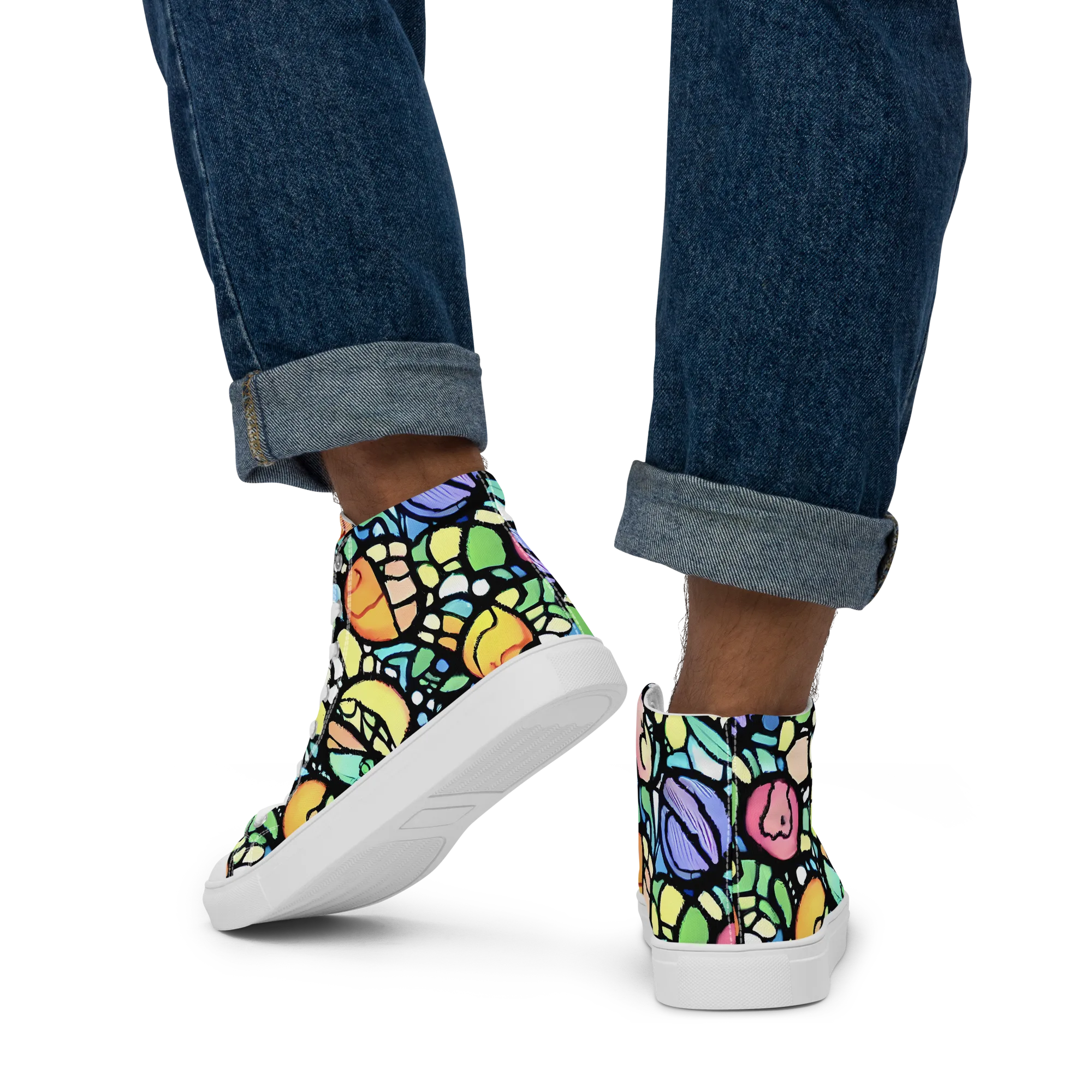 Juicy Geometry on Men's High Top Canvas Shoes — Back