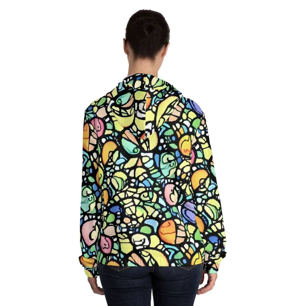 Juicy Geometry on Women's Full-Zip Hoodie — Back On Person
