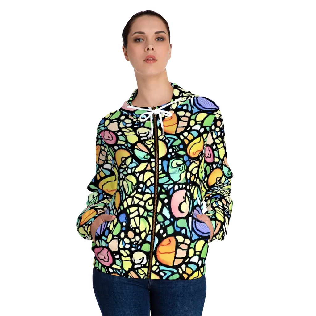 Juicy Geometry on Women's Full-Zip Hoodie — Front On Person