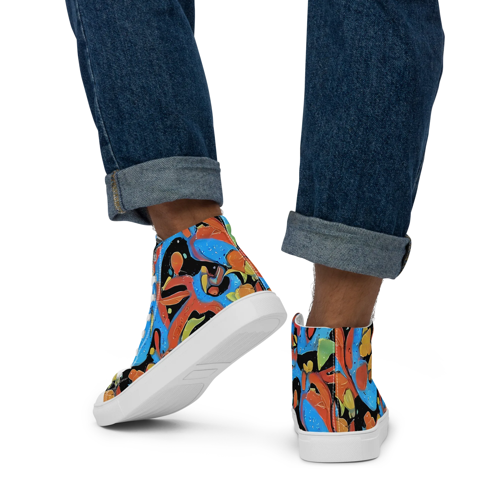 Ultramarine Uproar on Men's High Top Canvas Shoes — Back