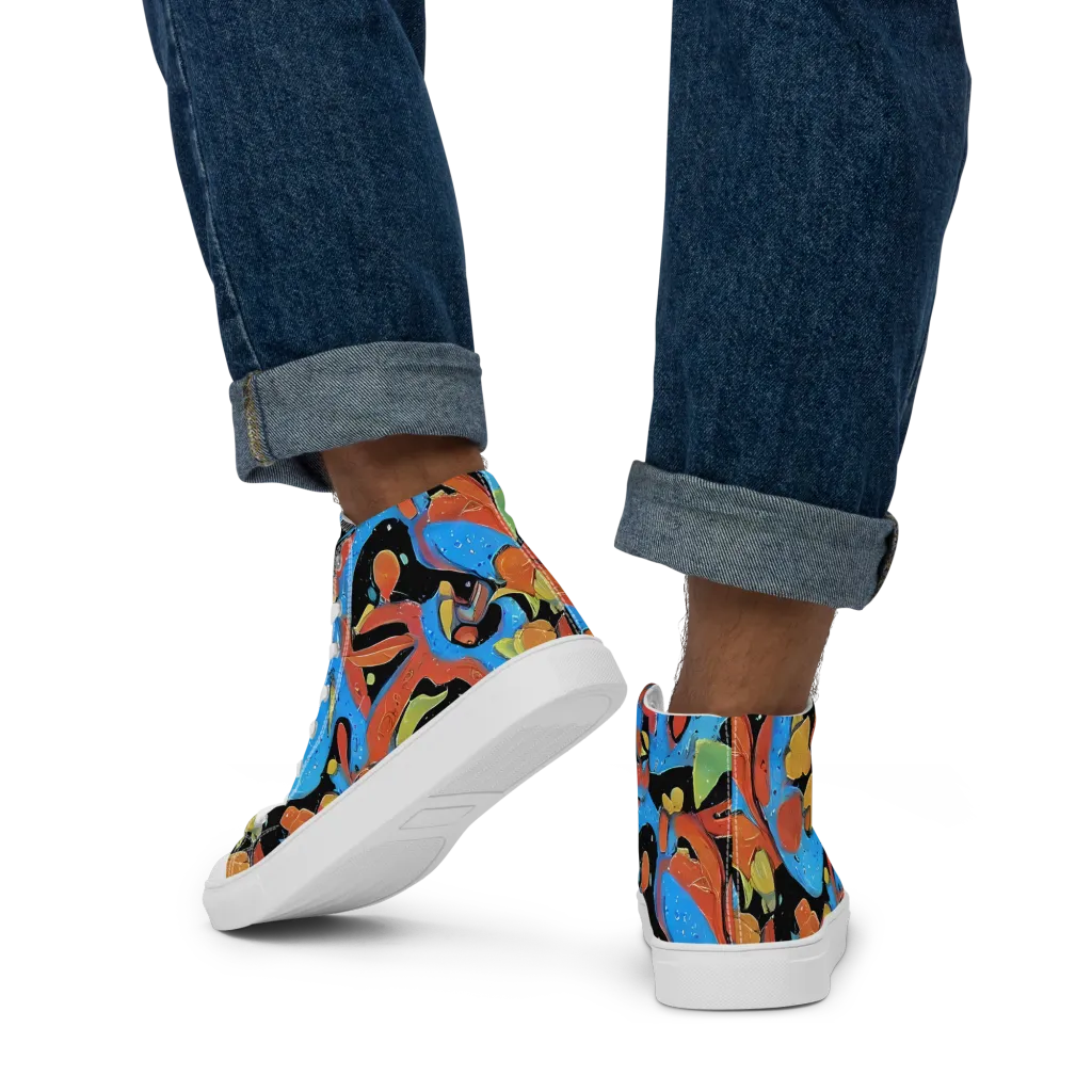 Ultramarine Uproar on Men's High Top Canvas Shoes — Back