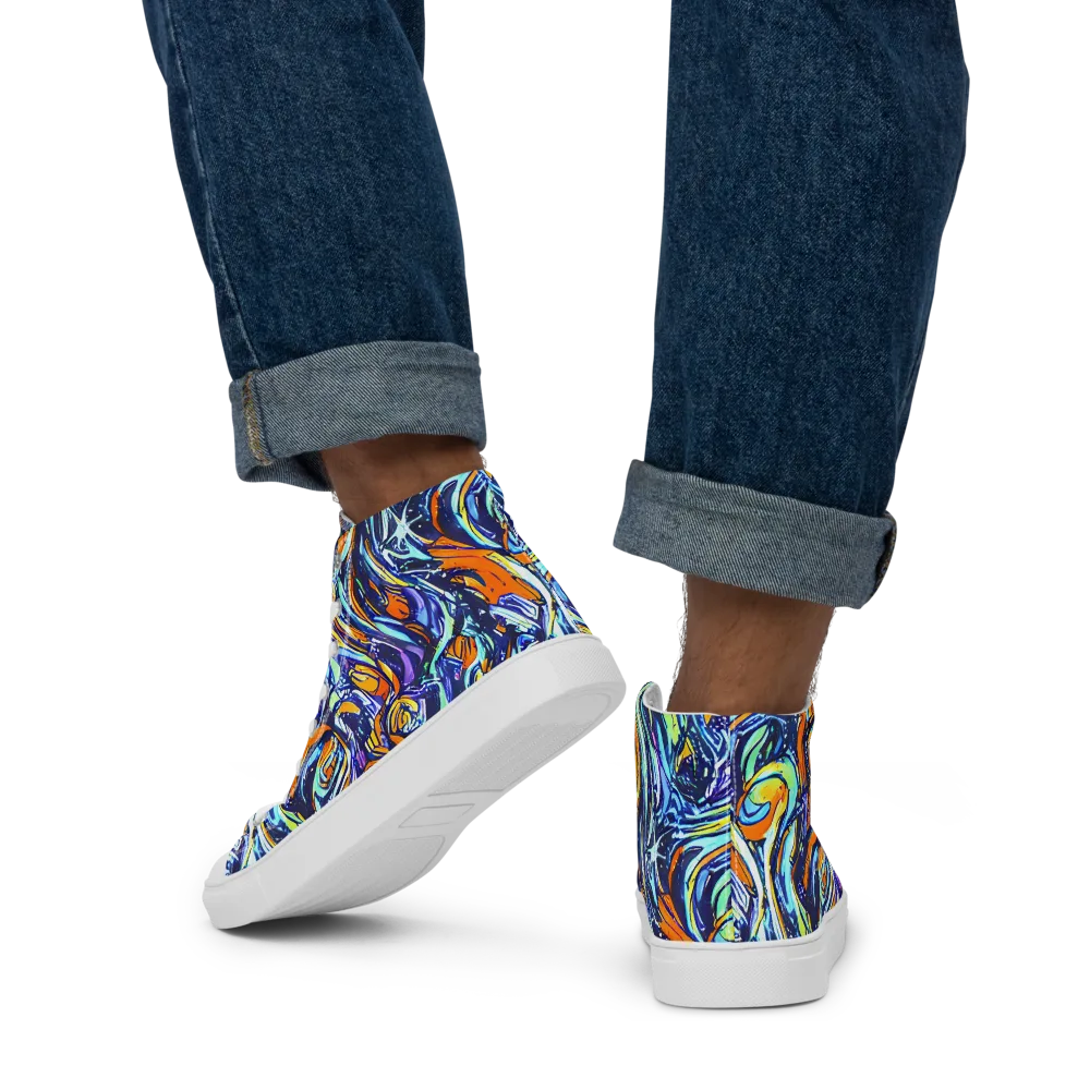 Sonic Marble on Men's High Top Canvas Shoes — Back