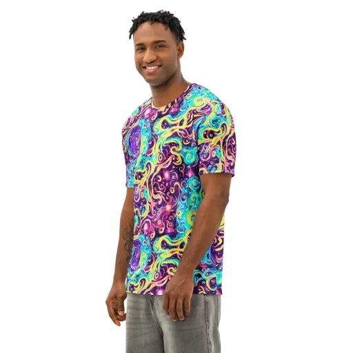 Candy Nebula on a Men's Cotton Crew Neck T-Shirt