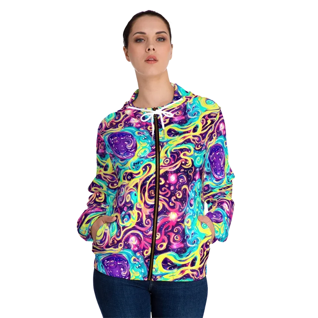 Candy Nebula on Women's Full-Zip Hoodie — Front On Person
