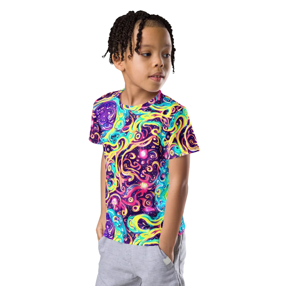 Candy Nebula on Kids Crew Neck T-Shirt — Left Front