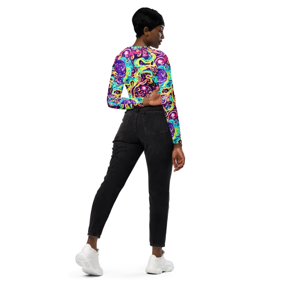 Candy Nebula on Long Sleeve Crop Top — Right Back